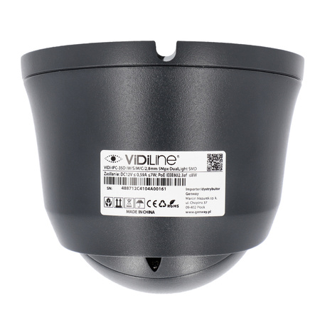 Kamera IP Kopułowa ViDi-IPC-35D I3W/S/M/C/2,8mm 5Mpx Dual Light Klasyfikacja Metal Antracytowa RAL7016