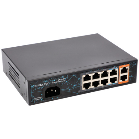 Switch Vidiline VIDI-F0820GBL_V2 8x PoE 100Mb/s 2x RJ45 Uplink 1000Mb/s 120W
