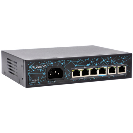 Switch Vidiline 4x PoE 100Mb/s 2x RJ45 Uplink 100Mb/s 65W VIDI-F0420FBL_V2