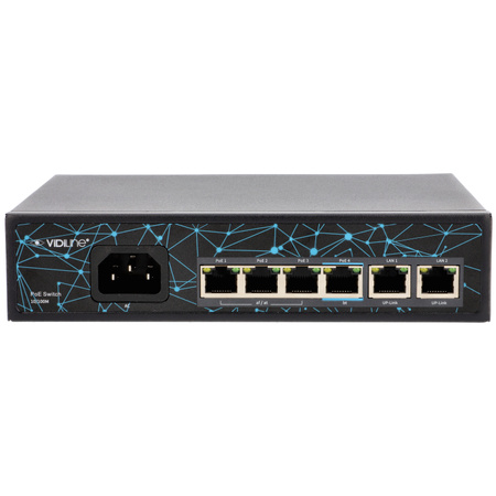 Switch Vidiline 4x PoE 100Mb/s 2x RJ45 Uplink 100Mb/s 65W VIDI-F0420FBL_V2