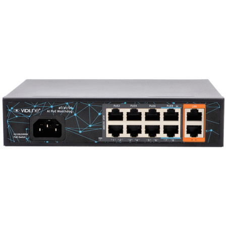 Switch Vidiline VIDI-F0820GBL_V2 8x PoE 100Mb/s 2x RJ45 Uplink 1000Mb/s 120W