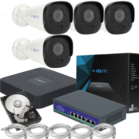 Zestaw Monitoringu VIDILINE 4 kamery IP PoE 4Mpx IR50 1TB