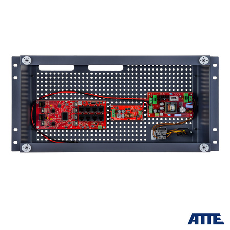 Zestaw buforowy ATTE  do 8 kamer IP, w obudowie RACK ABOX-R5U0 (1x AKU 18Ah), zasilacz 72W, switch PoE 10 portowy (8xPoE 10/100Mbps + 2xGigabit Uplink), bezpieczniki elektroniczne, typu IPUPS-8-20-R5U0