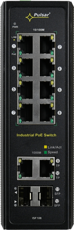 Switch przemysłowy Pulsar PoE ISF108 (8xPoE, 2xSFP, 2xRJ45)